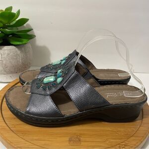 Natural Soul Saymore Comfort Sandals Blue Jewel Stone Flat‎ Boho Slides Size 10